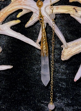 金色白水晶 高级纯天然喇叭花对应灵摆链小挂件长款