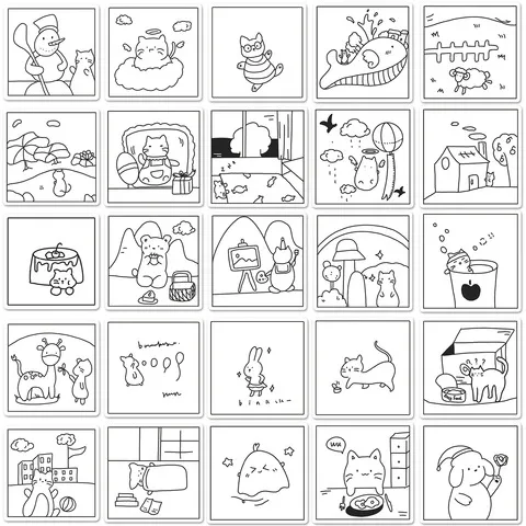 卡通张DIY原创线条画手机不防水贴纸ins风奶茶杯50小清新手绘侵权