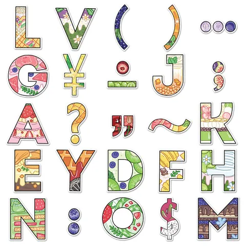 diy51素材可贴纸手账本儿童水杯装饰防水滴胶张原创卡通字母咕卡