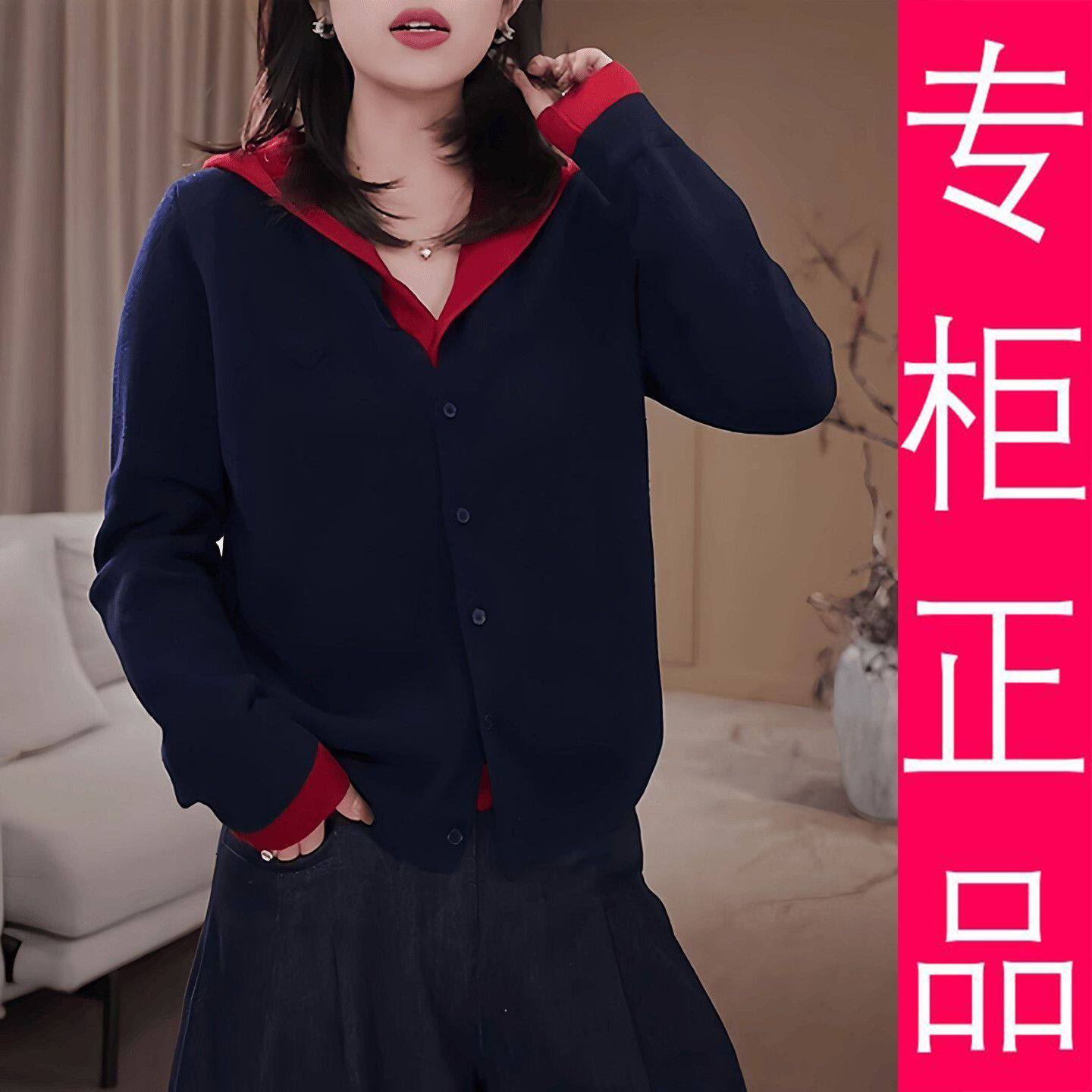 秋冬新款假俩件连帽卫衣女大码试试洋气百搭显瘦慵懒毛衣针织衫女