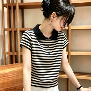 胖MM针织衫女夏薄款冰丝短袖条纹上衣轻奢高级感t恤超好看的套头