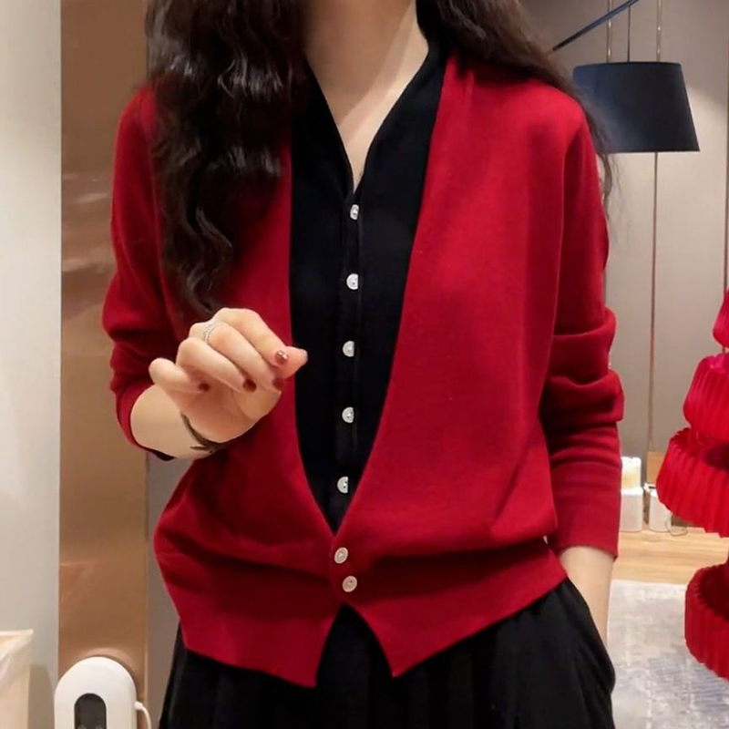 胖人显瘦2023时尚新款毛衣设计感假两件套毛衣针织裙套装大码女装