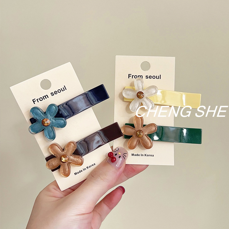 高级感蓝色花朵发夹鸭嘴夹子女2025新款百搭侧边夹刘海碎发卡头饰