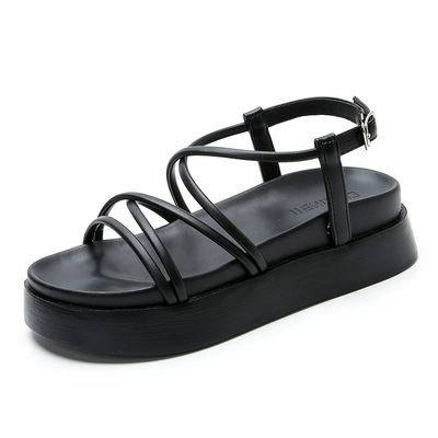 潮鞋度假凉鞋女款2025新款女鞋夏季厚底增高百搭平底防滑罗马鞋子