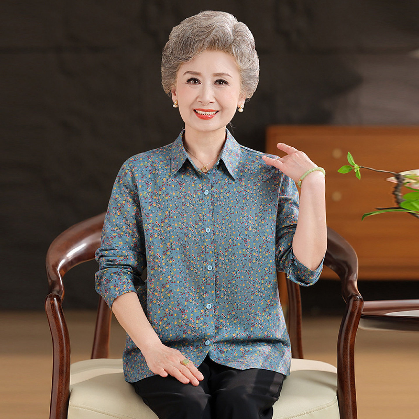 桑蚕丝中老年夏装两件套