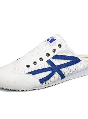 莆田新款鬼冢同款男女鞋老虎一脚蹬懒人帆布德训鞋软底情侣小白鞋