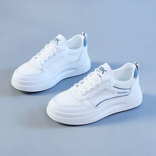 透气小白鞋百搭休闲女鞋内小个子配裙子隐形显高网面板鞋