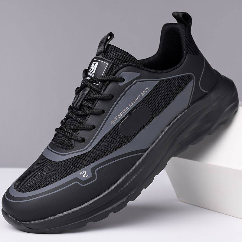 运动鞋男秋季百搭潮流透气网面鞋子男轻便软底防滑黑色男士休闲鞋