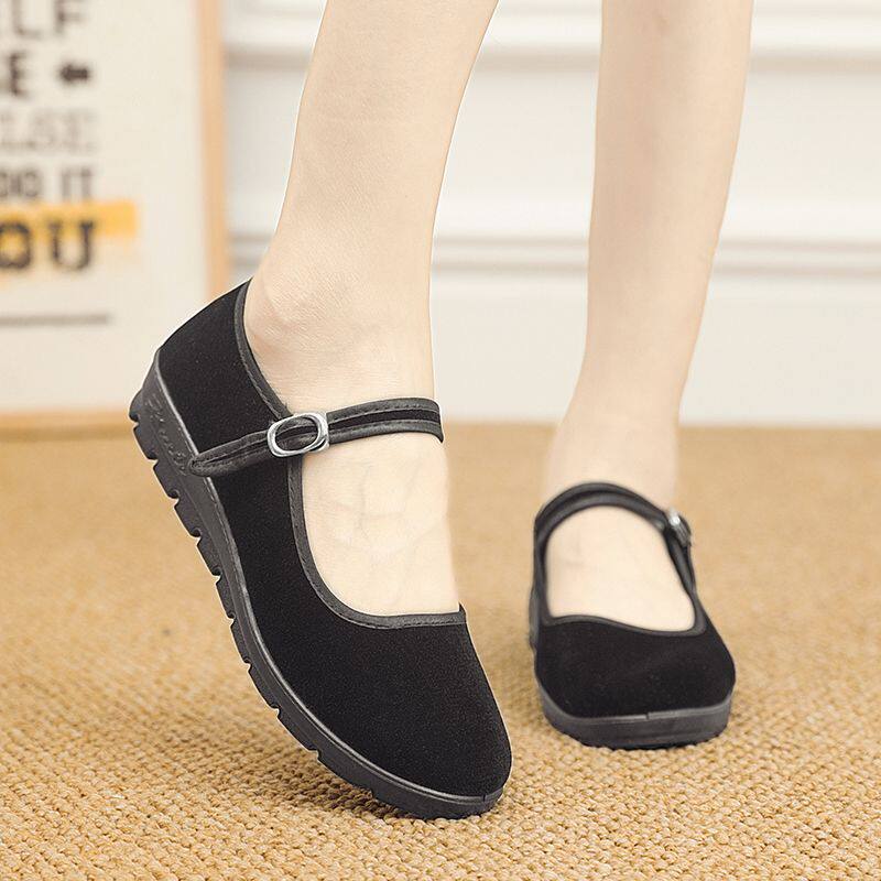 女鞋平底单鞋休闲工作鞋女黑色软底跳舞女鞋妈妈鞋防滑