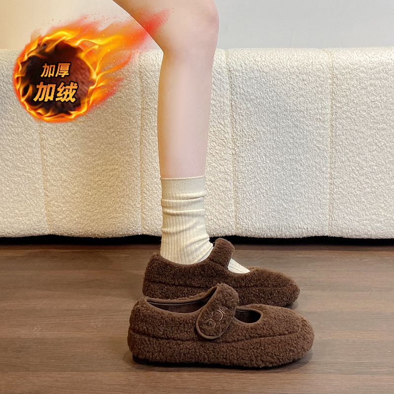 老北京布鞋冬季软底加绒豆豆鞋女平底懒人休闲棉鞋浅口工作鞋黑色