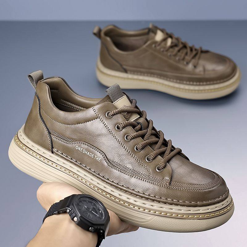 四季款韩版运动板鞋学生百搭低帮男士皮鞋平底系带上线休闲鞋