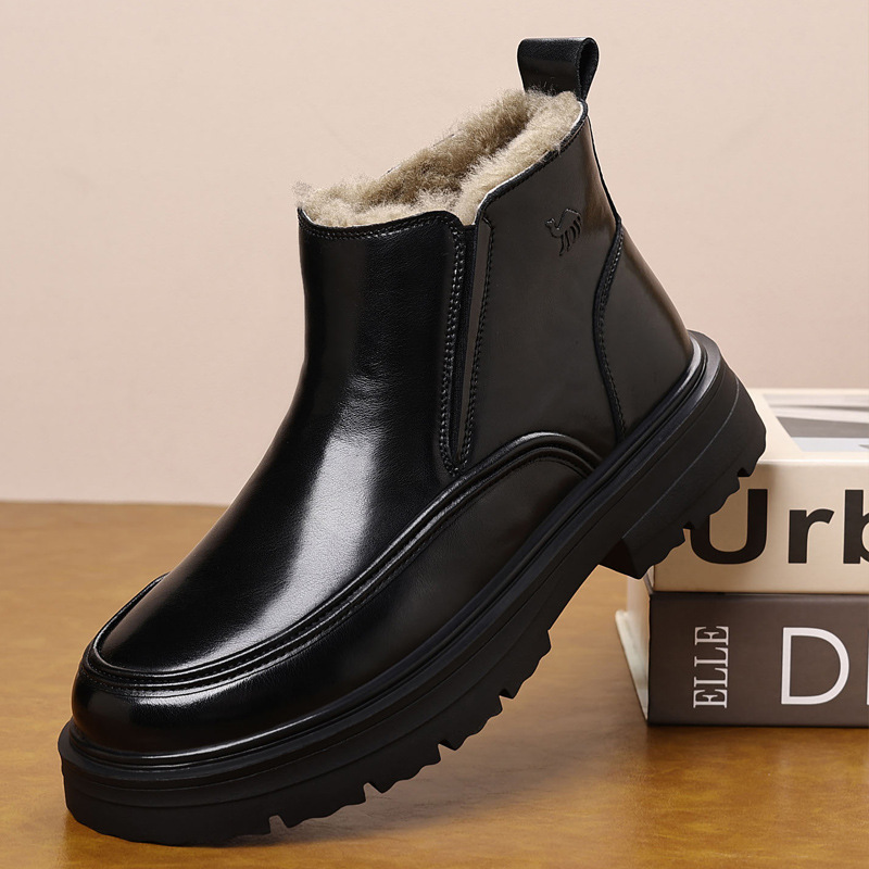 冬季新款男士真皮羊毛保暖棉鞋户外运动休闲防滑皮毛一体商务休闲