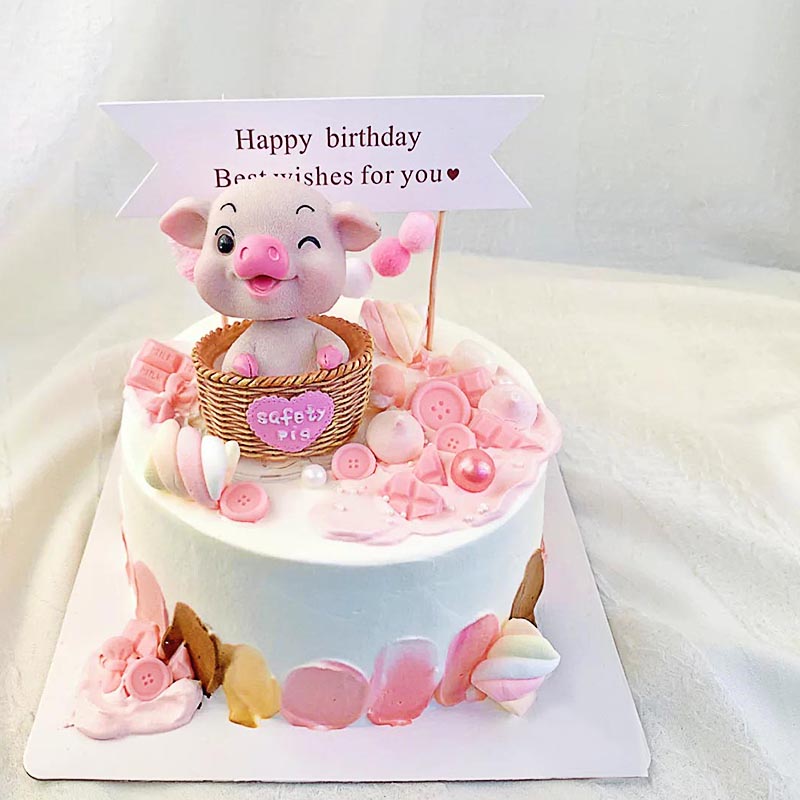 幸运摇头小猪蛋糕装饰摆件猪年宝宝生日蛋糕装扮可爱小猪烘焙装饰