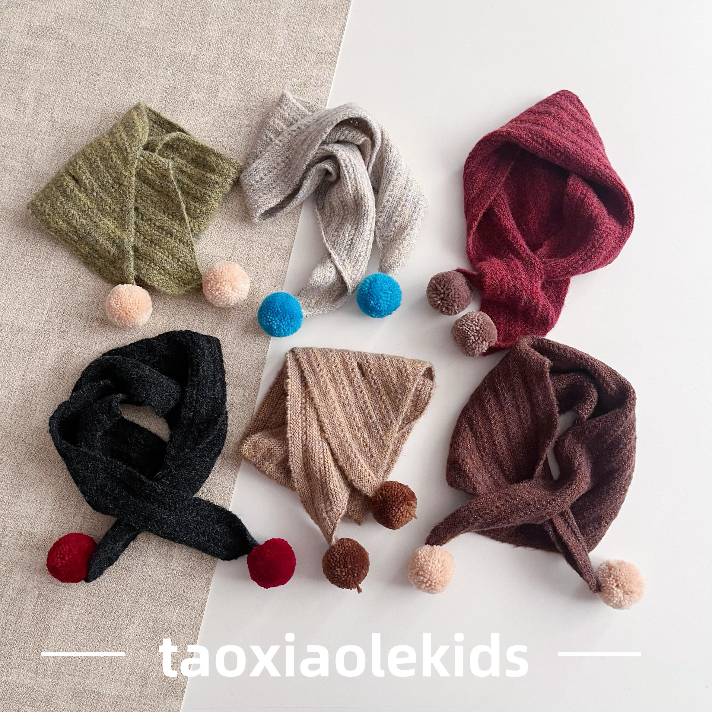 ins博主款儿童球球围巾 秋冬简约洋气保暖男女童针织围脖交叉脖套