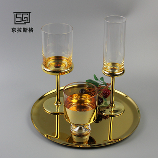 样板房欧式电镀金玻璃烛台葡萄酒杯家用红酒杯香槟酒杯创意高脚杯