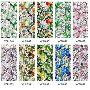XBL048 067炫彩玻璃贴花朵绿植拼接静电PV窗户贴膜胶