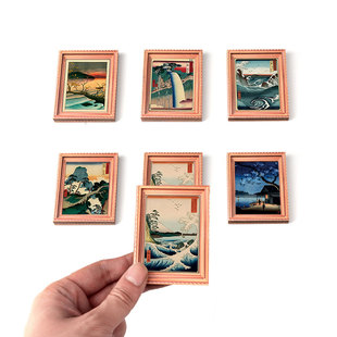 MZ443 饰磁性贴 448浮世绘组合木质海报相框磁吸冰箱贴家居装