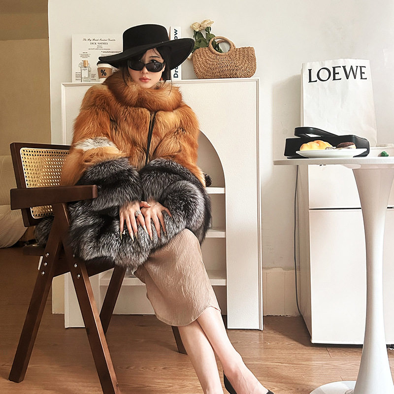 高级感皮草女外套狐狸毛披肩大码欧美风皮毛一体毛毛斗篷宽松冬季