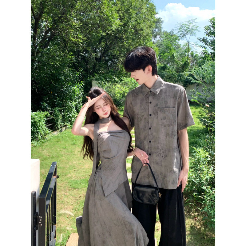 法式情侣装夏季新款不规则一衣一裙抹胸套装女清冷感禅意气质长裙