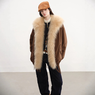 C&C皮草山羊毛绒毛领可脱卸90白鹅绒羽绒服派克皮草外套|都市派克