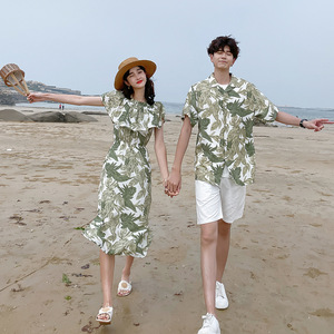 不一样的情侣装新款设计感短袖改良旅游巴厘岛海边中长款连衣裙潮