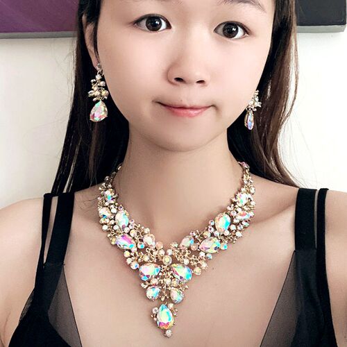 合金镶钻水晶玻璃晚宴新娘锁骨链
