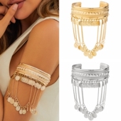 新款 欧美手饰异域敦煌风金属钱币流苏开口臂镯臂环女舞蹈演出配饰