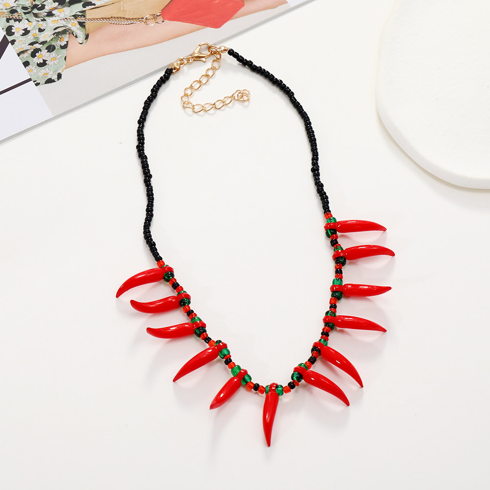 欧美时尚配饰田园风小辣椒手工串珠短款米珠项链个性ins风颈链女