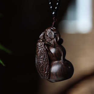 沉香木雕刻金蝉葫芦手把件知了汽车挂件一鸣惊人工艺品福禄小摆件