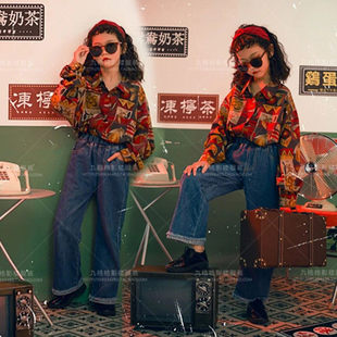 8090年代复古港风儿童演出服模特T台比赛服装摩登好猫步走秀潮服
