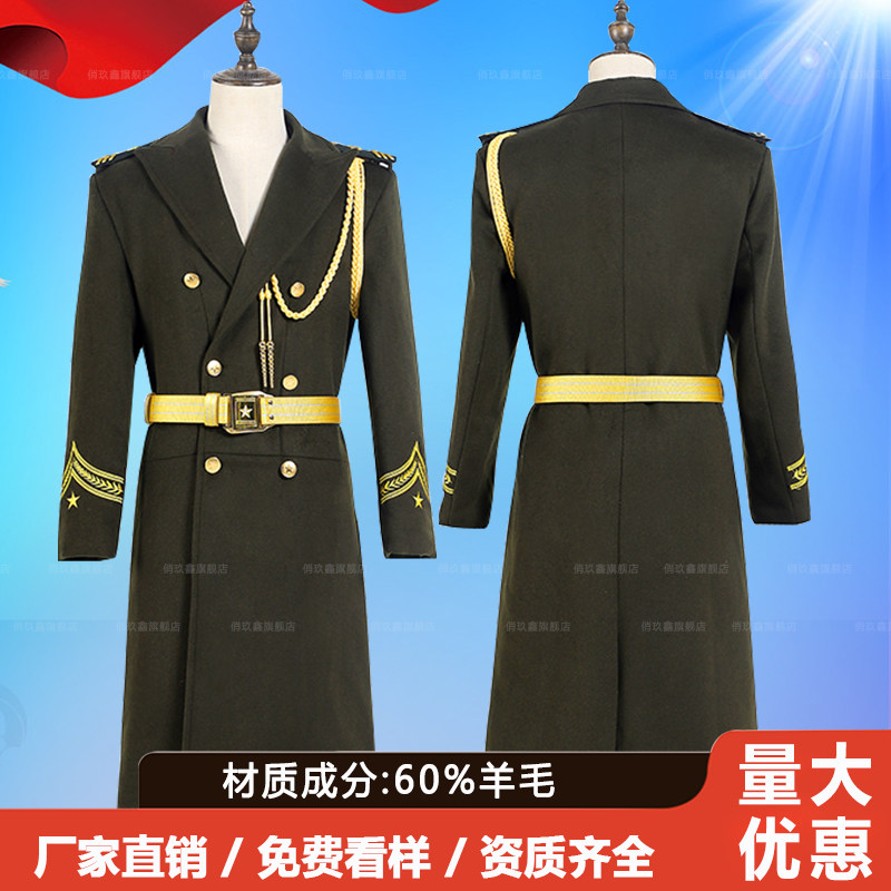 国旗班仪仗队服装大衣绿色羊毛尼高中学生国旗护卫队双排扣大衣