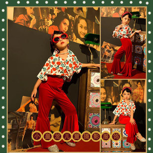 新年儿童表演服装复古港风花衬衫男女童演出服怀旧幼儿园80年代