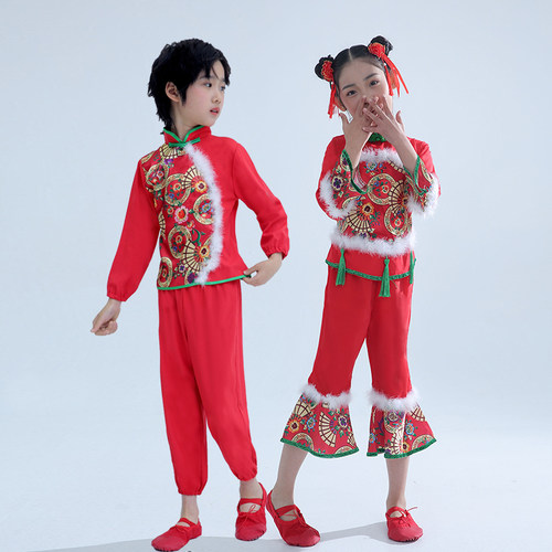 元旦儿童喜庆演出服中国鼓舞幼儿园盛世欢腾秧歌舞蹈腰鼓打鼓服装