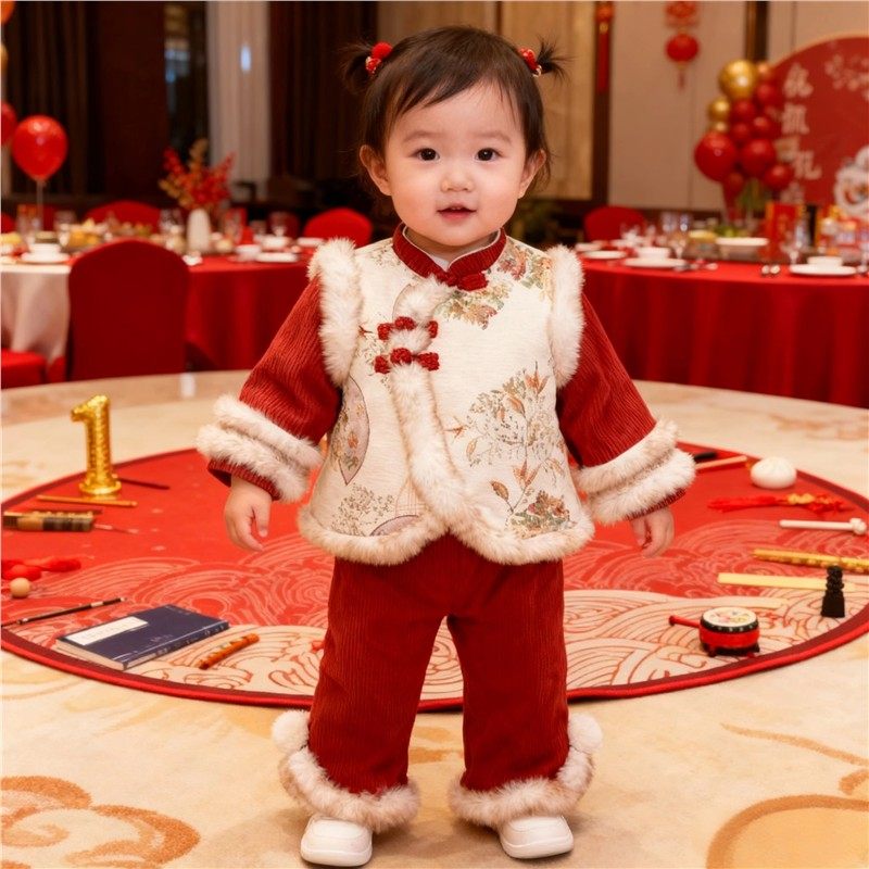 套装衣服周岁汉服礼服儿童新冬装中式宴抓周拜年女生日服新年宝宝