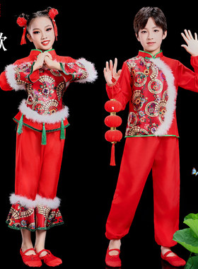 元旦儿童喜庆开门红演出服女童灯笼中国红秧歌服幼少儿舞蹈表演服