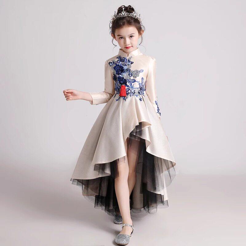 女童时尚走秀礼服中国风小女孩主持人钢琴演出服中式表演服国潮夏