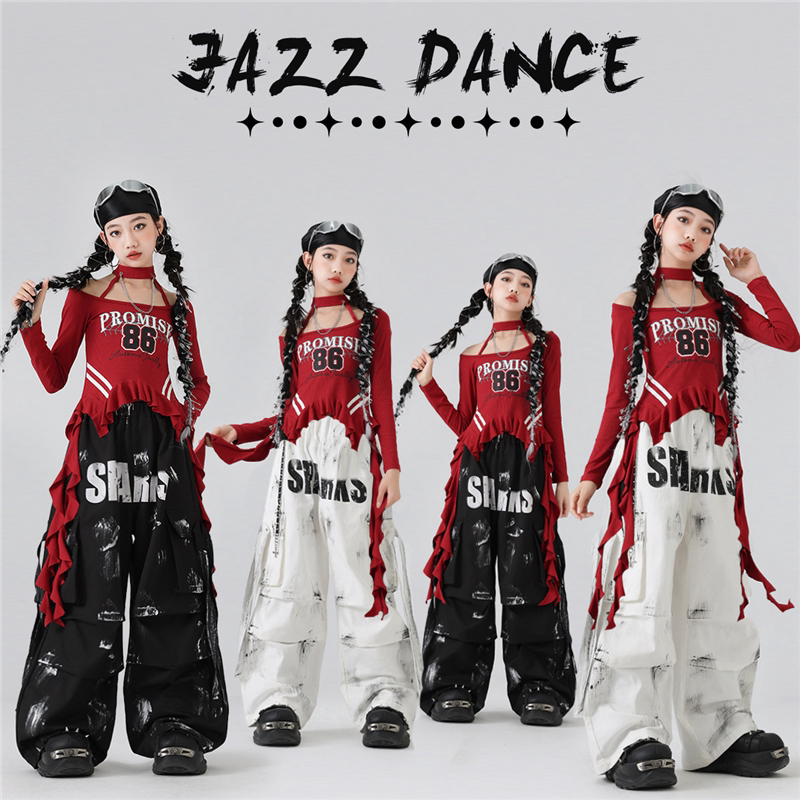 爵士舞女童服装潮酷儿童长袖街舞演出服套装幼儿嘻哈走秀表演时髦