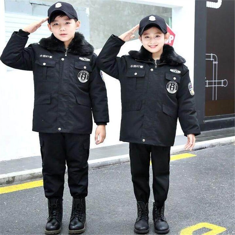 秋冬加厚小特警童装棉服男女童加绒制服五件套休闲款式