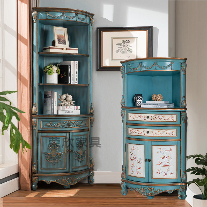 欧式实木三角柜转角柜美式角柜彩绘雕花复古拐角柜墙角柜置物架