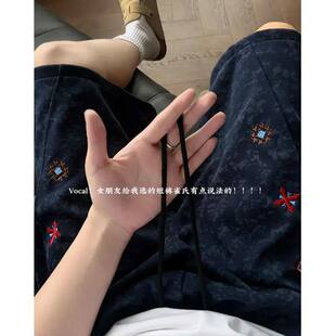 扎染刺绣冰丝裤男夏季薄款宽松垂感休闲长裤潮牌直筒美式阔腿裤子