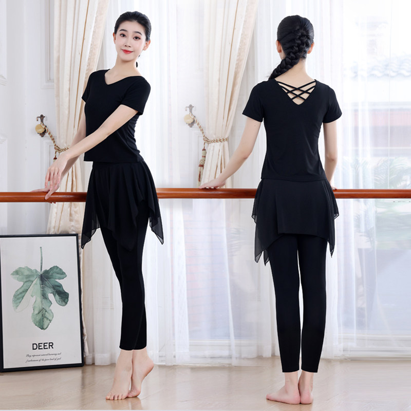 莫代尔舞蹈服女露背网纱裤形体练功服广场舞服长袖现代舞艺考套装