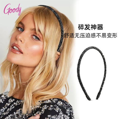 歌妮百搭外出闪钻黑色细款发带