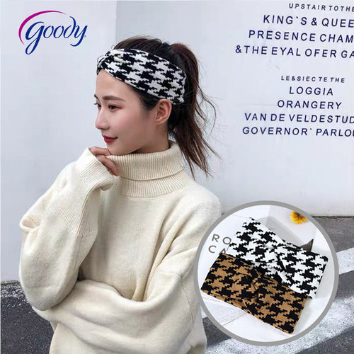 歌妮goody千鸟格打结加宽发带