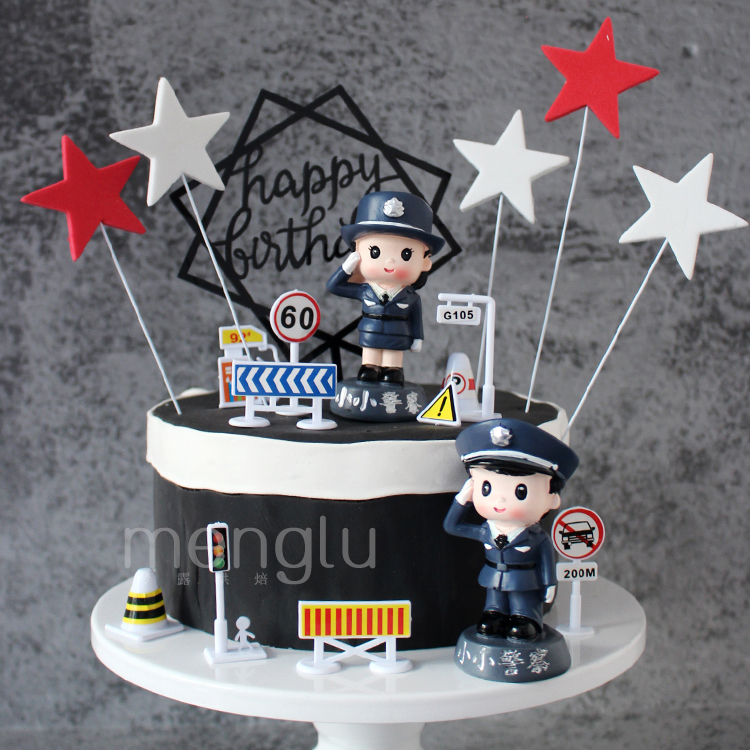 烘焙蛋糕装饰小小警察梦想家制服站岗插件摆件儿童生日甜品台布置