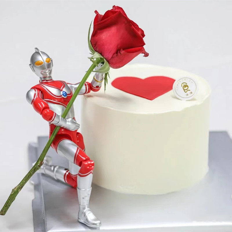 七夕情人节网红大号超人蛋糕装饰摆件搞怪报玫瑰花蜡烛装扮插件