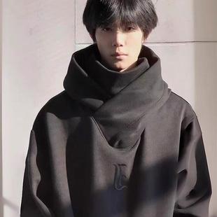 秋冬季爆款i人社恐卫衣连帽高领男女加绒加厚蒙面野王澜忍者帽衫