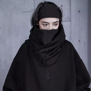 秋冬季蒙面i人社恐卫衣连帽高领男女加绒加厚野王澜同款忍者帽衫