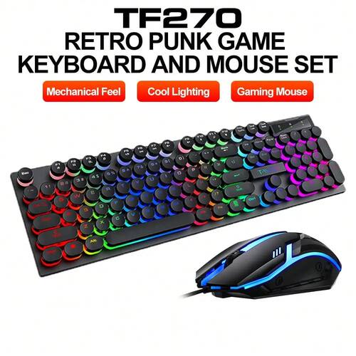 Glowing Gaming Keyboard and Mouse Set Punk Retro Laptop Keyb