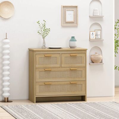 4-Drawers Dresser Modern Rattan Storage Cabinet Wooden Chest