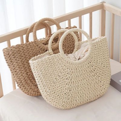 Summer Half-moon Straw Bag For Women Handmade Portable Handb